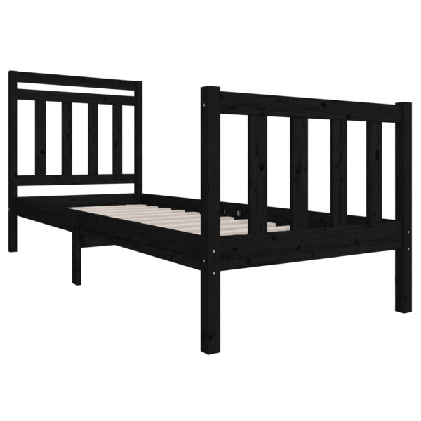 Estructura de cama individual madera maciza negro 75x190 cm M 3
