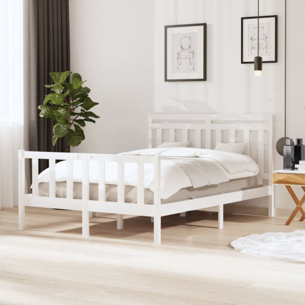 Estructura de cama de madera maciza blanca 140x190 cm D