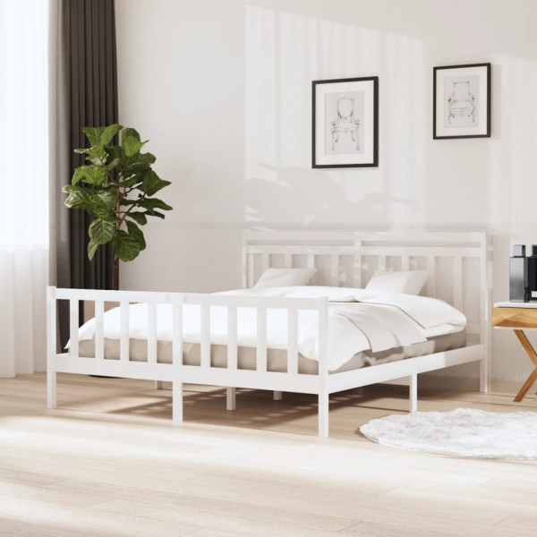 Estructura de cama de madera maciza blanca 160x200 cm D