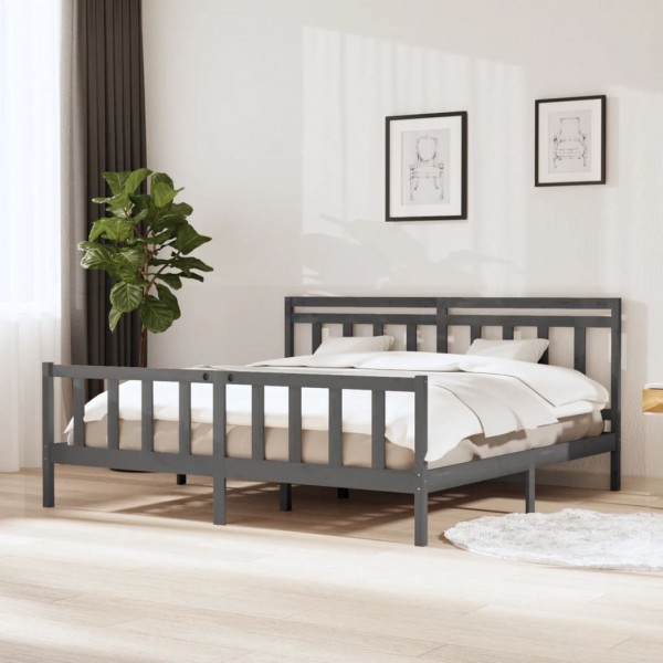 Estructura de cama de madera maciza gris 200x200 cm D