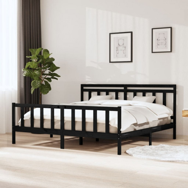 Estructura de cama de madera maciza negra 200x200 cm D