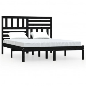 Estrutura de cama 140x190 cm madeira de pinho maciça preto H