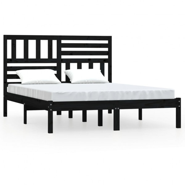 Estrutura de cama 140x190 cm madeira de pinho maciça preto M 2