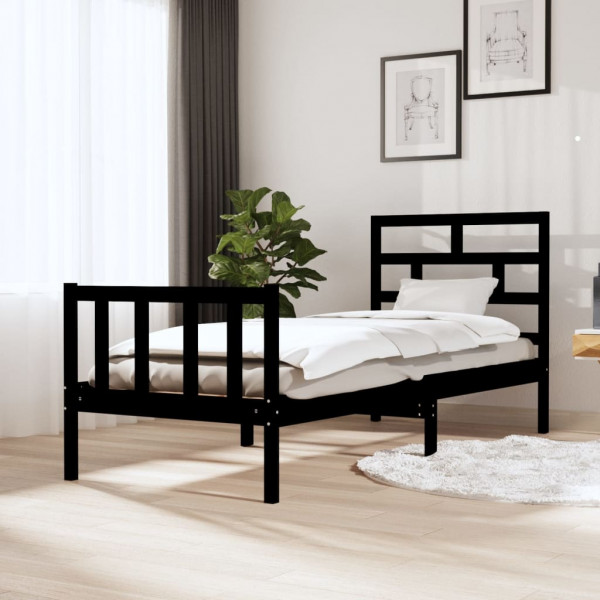 Estructura de cama madera maciza de pino negro 75x190 cm D