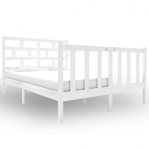 Estrutura de cama pequena casal 120x190 cm pinho maciço branco M 2