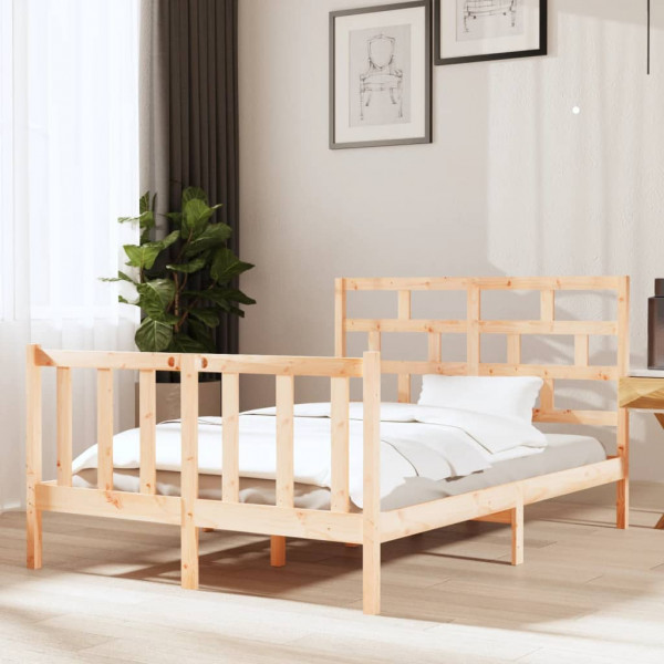 Estructura de cama de madera maciza de pino 135x190 cm D
