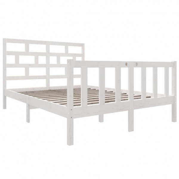 Estrutura de cama casal 135x190 cm pinho maciço branco M 3