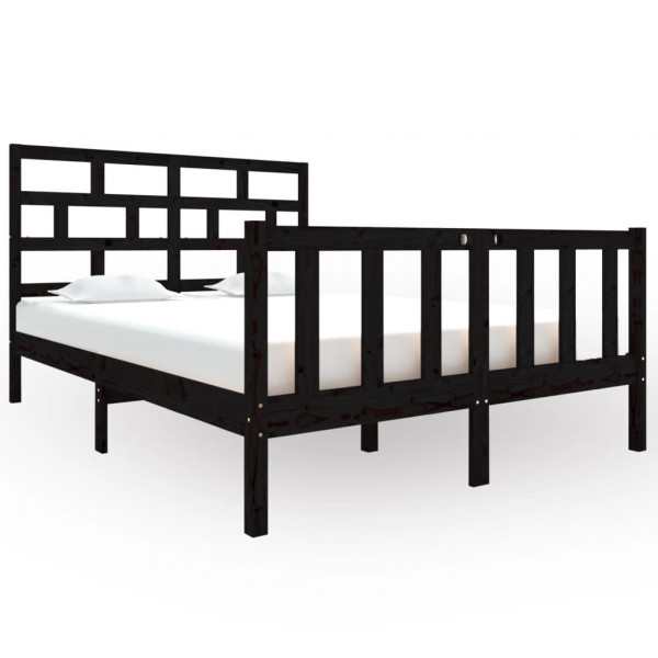 Estructura de cama madera maciza de pino negro 135x190 cm M 2