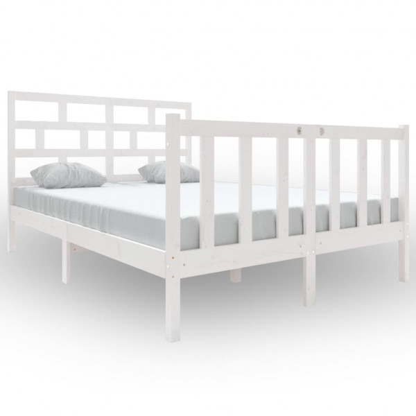 Estrutura de cama 140x190 cm madeira de pinho maciça branco M 2