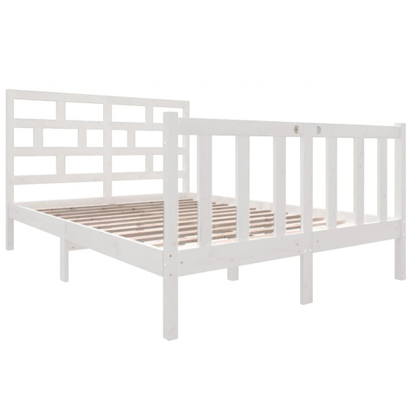 Estrutura de cama 140x190 cm madeira de pinho maciça branco M 3