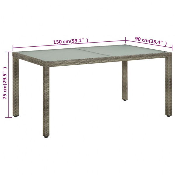Mesa de jardín vidrio templado ratán sintético gris 150x90x75cm M 5