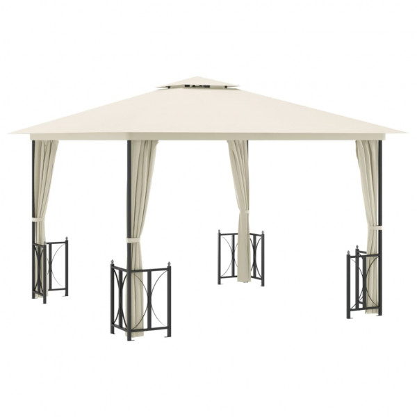 Gazebo com paredes laterais e telhado duplo 3x3 m cor creme M 2