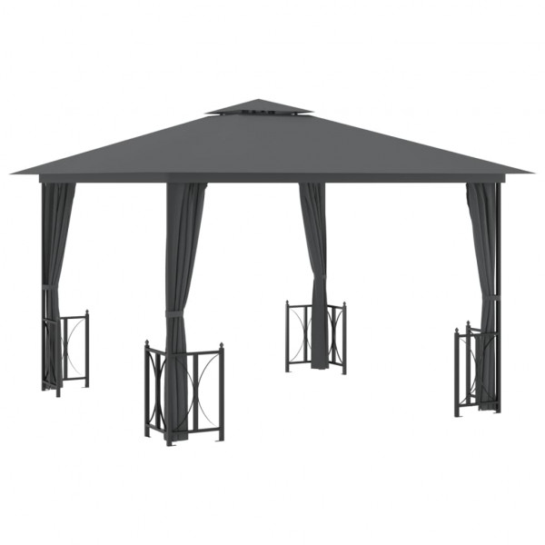 Gazebo com paredes laterais e telhado duplo 3x3 m cor antracite M 2