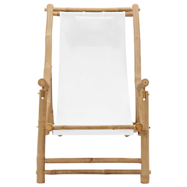Silla de playa de bambú y lona blanco crema M 2