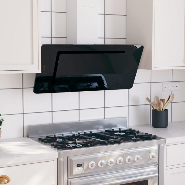 Campana extractora acero inoxidable vidrio templado negro 90 cm D