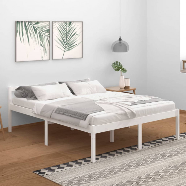 Cama para personas mayores madera maciza pino blanca 160x200 cm D