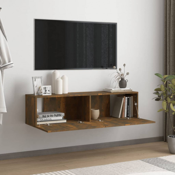 Mueble de pared TV contrachapado roble ahumado 120x30x30 cm M 3