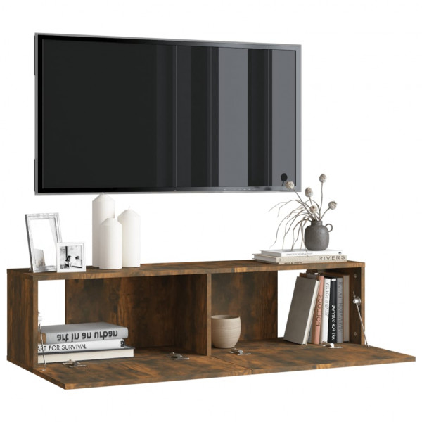 Mueble de pared TV contrachapado roble ahumado 120x30x30 cm M 4
