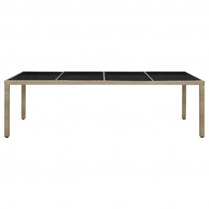 Mesa de jardín de vidrio templado ratán PE beige 250x100x75 cm H