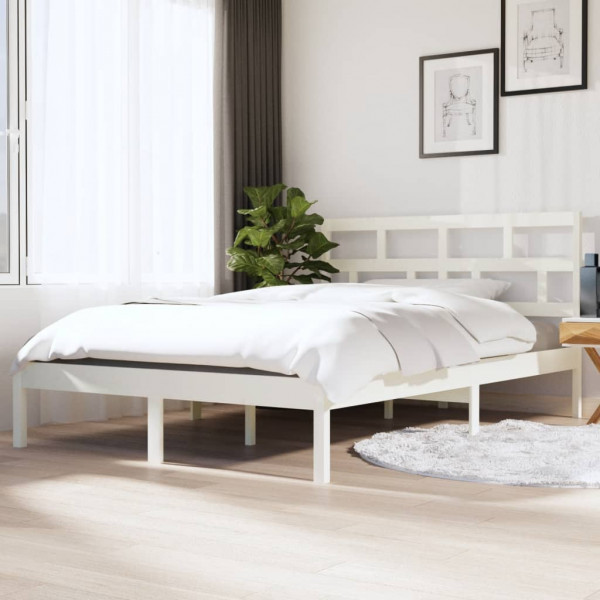 Estructura de cama de madera maciza de pino blanco 140x190 cm D