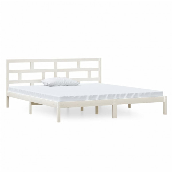 Estrutura de cama 140x190 cm madeira de pinho maciça branco M 2