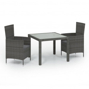 Set de comedor de jardín 3 pzas y cojines ratán sintético gris H