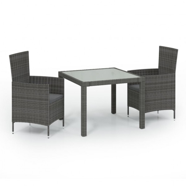 Set de comedor de jardín 3 pzas y cojines ratán sintético gris M 2