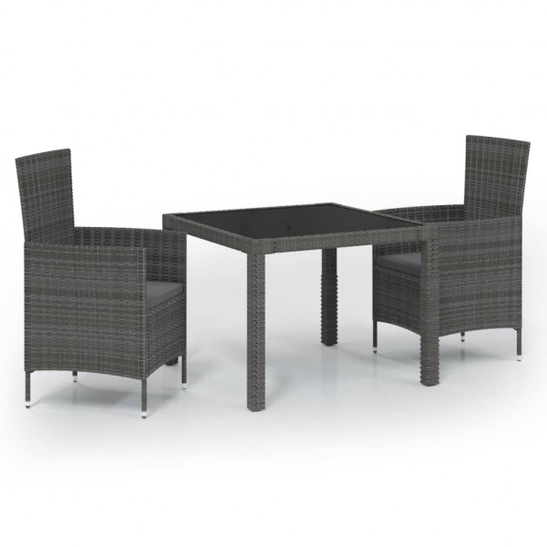 Conjunto jantar p/ exterior com almofadões 3 pcs vime cinzento M 2