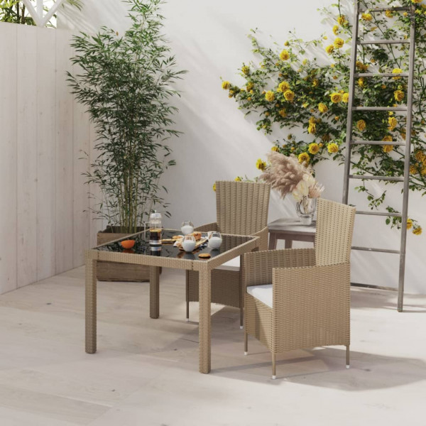 Set de comedor de jardín 3 pzas y cojines ratán sintético beige D