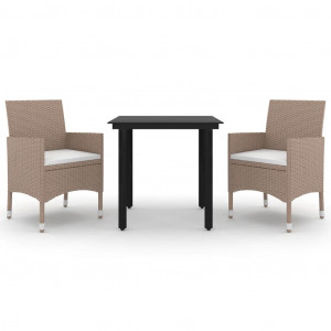 Conjunto de jantar para jardim de 3 peças com vime sintético e almofadas de vidro H