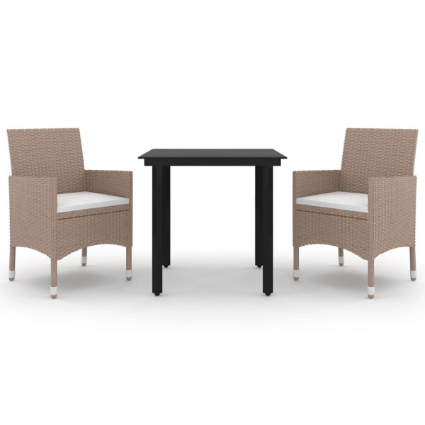 Conjunto de jantar para jardim de 3 peças com vime sintético e almofadas de vidro M 2
