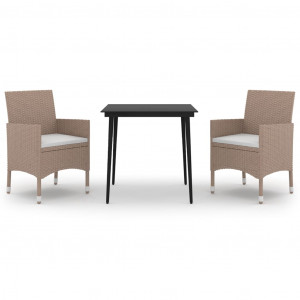 Set comedor de jardín 3 pzas y cojines ratán sintético y vidrio H