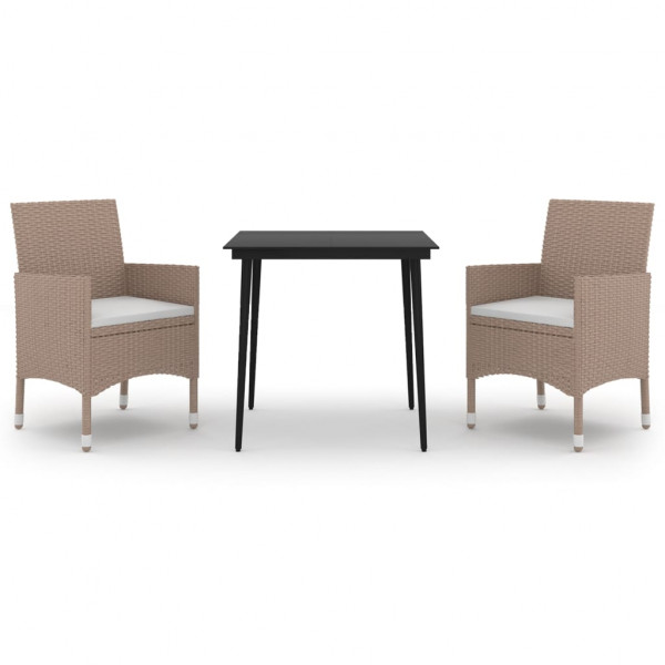 Set comedor de jardín 3 pzas y cojines ratán sintético y vidrio M 2