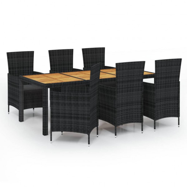 Set de comedor de jardín 7 pzas y cojines ratán sintético negro M 2
