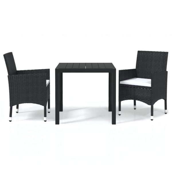 Set de comedor de jardín 3 pzas y cojines ratán sintético negro M 2