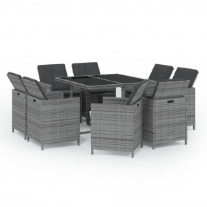 Set de muebles jardín 9 pzas con cojines ratán sintético gris H