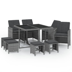Set de muebles jardín 9 pzas con cojines ratán sintético gris H