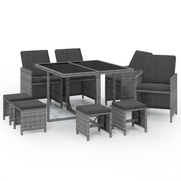 Set de muebles jardín 9 pzas con cojines ratán sintético gris M 2