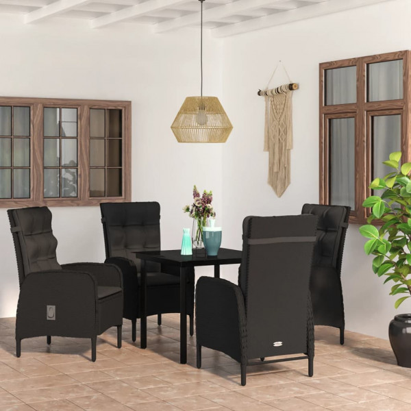 Juego de comedor de jardín 5 piezas con cojines negro D