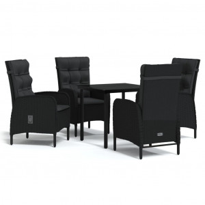 5 pcs conjunto de jantar p/ jardim c/ almofadões preto H
