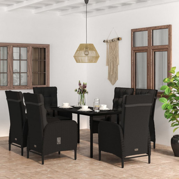 Juego de comedor de jardín 7 piezas con cojines negro D