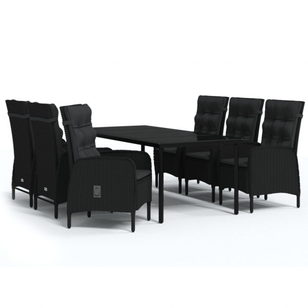 Juego de comedor de jardín 7 piezas con cojines negro M 2