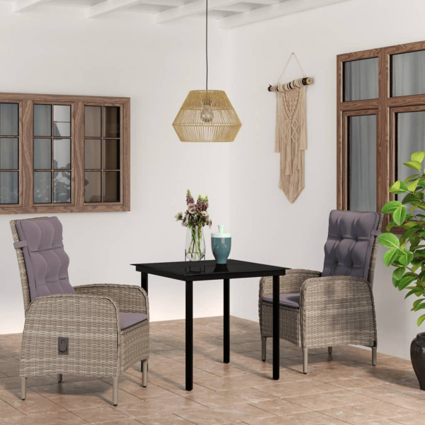 Juego de comedor para jardín 3 piezas con cojines gris y negro D