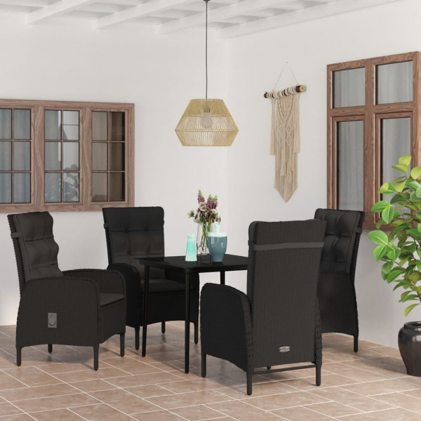 Juego de comedor de jardín 5 piezas con cojines negro D