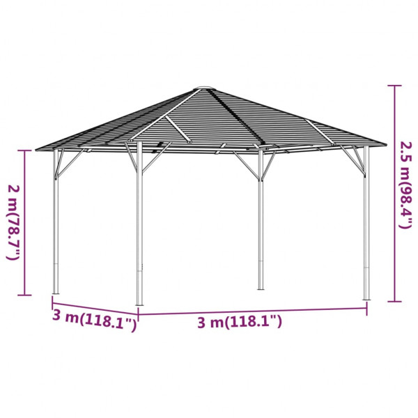 Gazebo com telhado 3x3 m antracite M 5