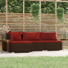 4 pcs conjunto lounge jardim c/ almofadões vime PE castanho 1