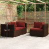 Set muebles de jardín 3 piezas y cojines ratán sintético marrón 1