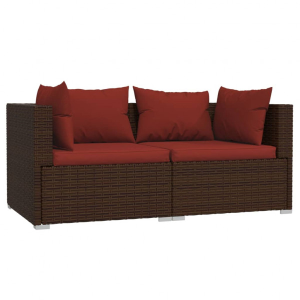 3 pcs conjunto lounge jardim c/ almofadões vime PE castanho M 3