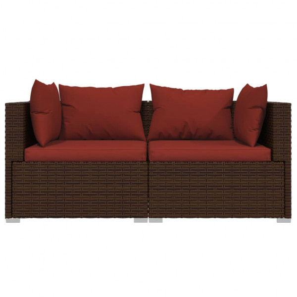 3 pcs conjunto lounge jardim c/ almofadões vime PE castanho M 4