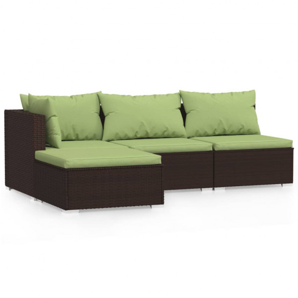 4 pcs conjunto lounge jardim c/ almofadões vime PE castanho M 2